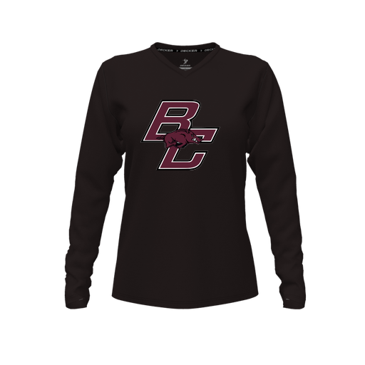 [CUS-DFW-TEES-CMF-VNK-LSL-BLK-FYXS-LOGO2] Decker Comfort T-Shirt (Female Youth XS, Black, V Neck, Logo 2, Long Sleeve)