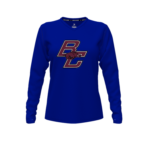 [CUS-DFW-TEES-CMF-VNK-LSL-RYL-FYXS-LOGO2] Comfort T-Shirt (Female Youth XS, Royal, V Neck, Logo 2, Long Sleeve)