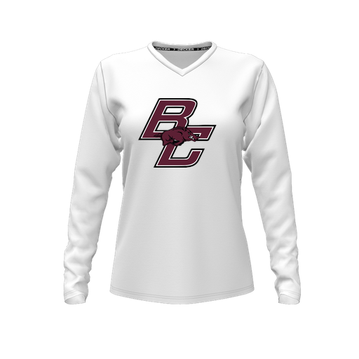 [FTLVPTWH-FYXS-LOGO2] Decker Performance T-Shirt (Female Youth XS, White, V Neck, Logo 2, Long Sleeve)