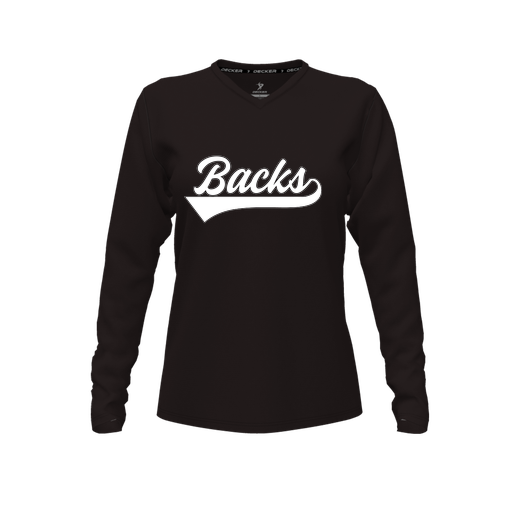 [CUS-DFW-TEES-PER-VNK-LSL-BLK-FYXS-LOGO1] Decker Performance T-Shirt (Female Youth XS, Black, V Neck, Logo 1, Long Sleeve)