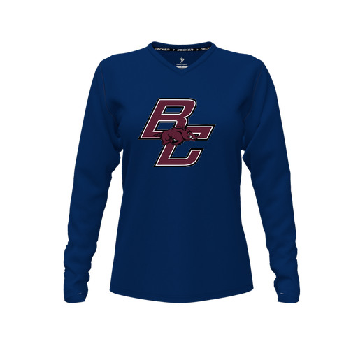 [CUS-DFW-TEES-PER-VNK-LSL-NVY-FYXS-LOGO2] Decker Performance T-Shirt (Female Youth XS, Navy, V Neck, Logo 2, Long Sleeve)