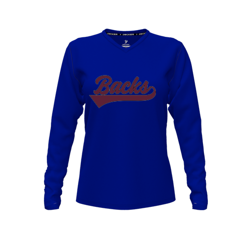 [FTLVPTRY-FYXS-LOGO3] Decker Performance T-Shirt (Female Youth XS, Royal, V Neck, Logo 3, Long Sleeve)