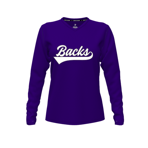 [FTLVPTPP-FYXS-LOGO1] Decker Performance T-Shirt (Female Youth XS, Purple, V Neck, Logo 1, Long Sleeve)